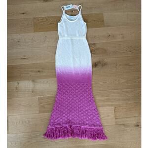 The Wolf Gang - Zinna Fringed Knit Dress in Cream & Pink Ombre